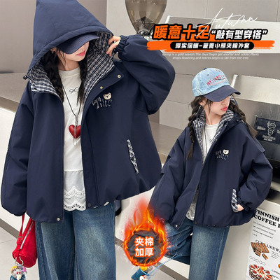 女童秋冬夹棉加厚连帽外套棉衣服