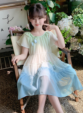 女童夏装雪纺连衣裙2026新款洋气夏季渐变公主裙女孩薄款夏天裙子