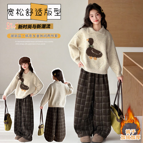 女童秋加厚针织毛衣polo领打底衫
