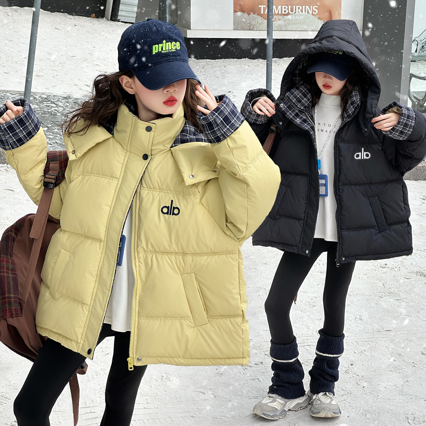 女童冬季加厚保暖连帽棉服外套