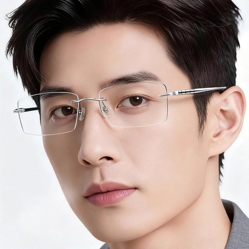 纯钛超轻无框近视眼镜男款可配有度数散光防蓝光金丝变色眼睛防雾