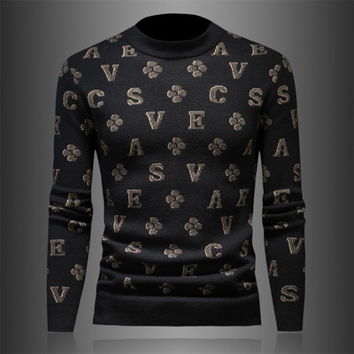 欧洲站2025新款潮牌半高领毛衣男修身高领款打底针织衫秋冬羊毛衫