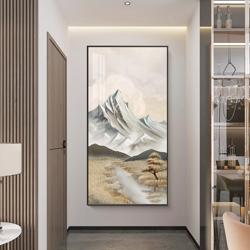 现代简约进门玄关入户装饰画背有靠山走廊挂画艺术壁画过道晶瓷画