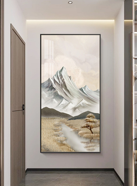 现代简约进门玄关入户装饰画背有靠山走廊挂画艺术壁画过道晶瓷画