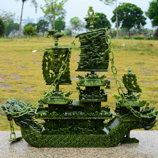 招财一帆风顺龙船南玉龙船客厅酒店大堂工艺品摆件天然玉石大帆船