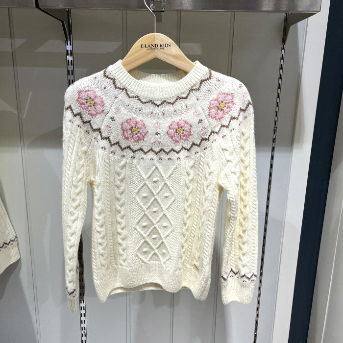 Elandkids衣恋童装专柜正品26冬女童复古提花圆领毛衣EKKWG4T21A