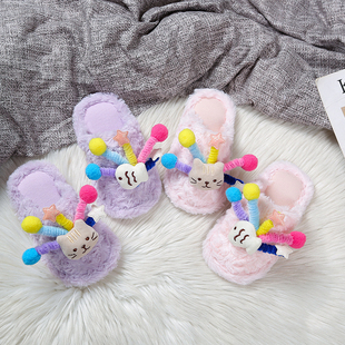 网红超火丑萌毛毛棉拖鞋女童外穿2025年秋冬季新款可爱室内居家鞋