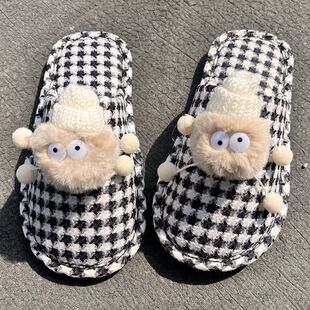 拖鞋女2024新款春秋包头可爱千鸟格室内家居地板防滑四季布拖鞋