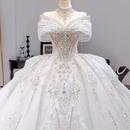 一字肩白色高级质感法式 新娘重工奢华大拖尾高端主纱 婚纱2025新款