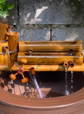 鱼缸过滤器水循环竹子流水器瓷缸石槽圆形瓦缸养鱼增氧小型过滤泵