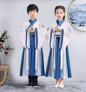 儿童古装汉服国学服男童书童三字经演出服小学生男女朗诵表演服装