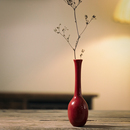景德镇中式 禅意红色陶瓷花瓶复古侘寂插花小花器桌面水培摆件饰品