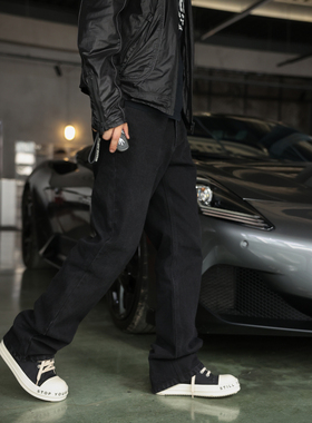 Secretbase 重磅黑牛 水洗黑色牛仔裤 小直筒长裤型显瘦修身