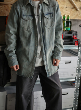 Secretbase 脏洗做旧复古牛仔衬衫 复杂水洗重工牛仔外套高端定制