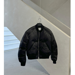 Secretbase 重工棒球领飞行夹克羽绒服 95%白鸭绒挺阔拼接褶皱YKK