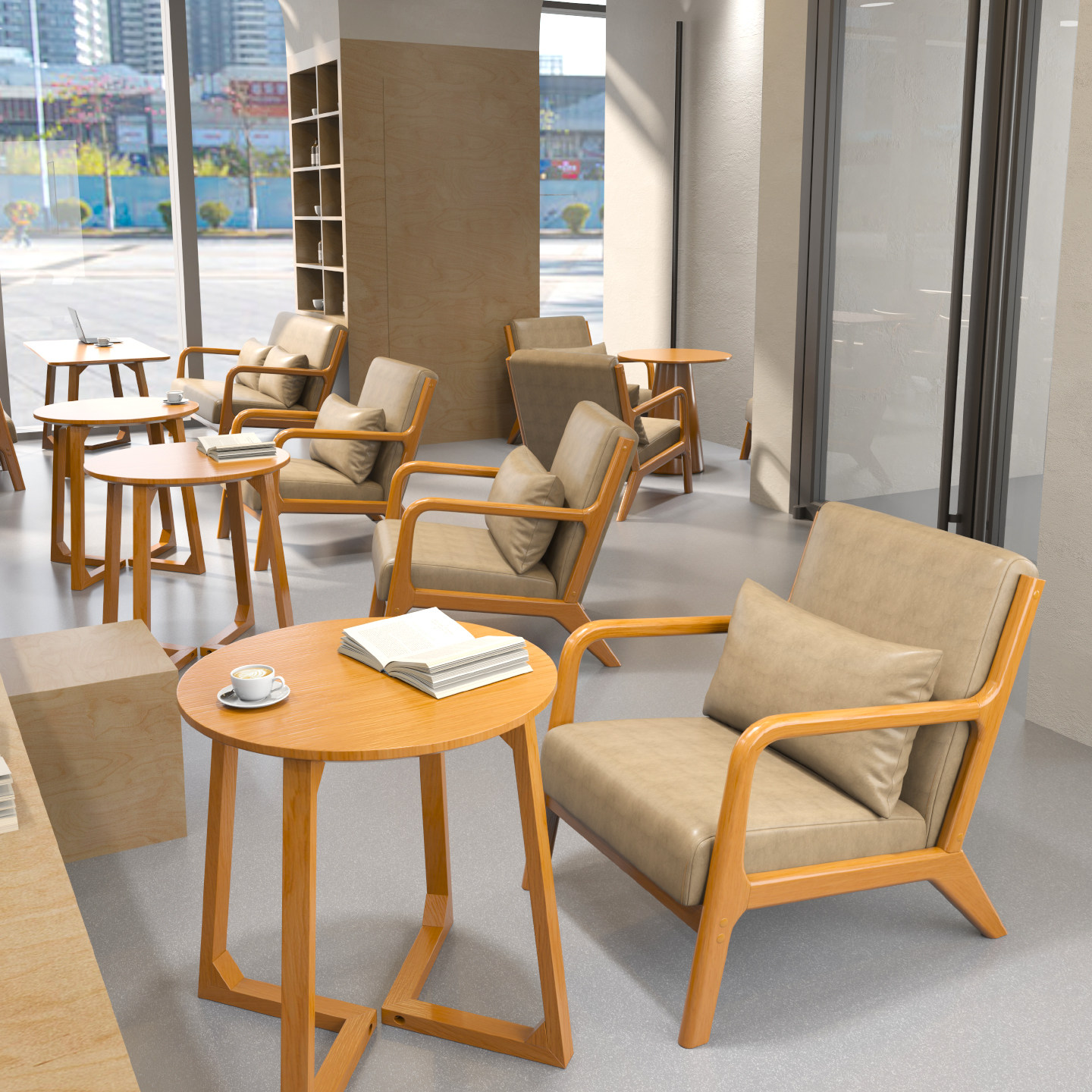 实木休闲咖啡厅奶茶店桌椅组合酒店民宿客房休息区接待洽谈沙发椅