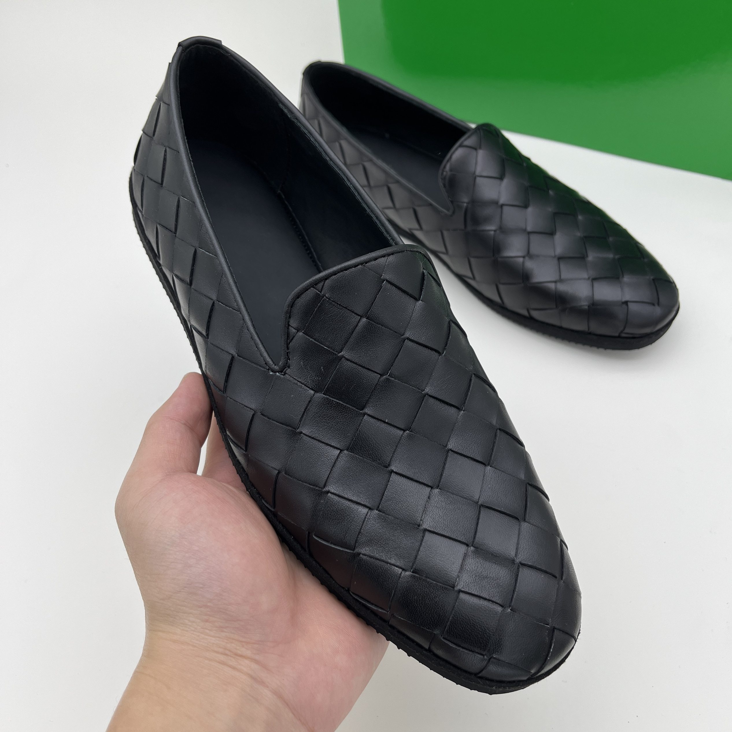 欧洲站高端夏季真皮手工编织透气懒人一脚蹬豆豆鞋日常百搭乐福鞋