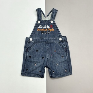 兒童休閑百搭短褲 kiki 25春夏新款 女童刺繡黑熊純棉牛仔背帶褲