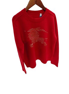 kiki26早春新款男女童拜年服红色骑马战士烫钻针织衫毛衣儿童上衣