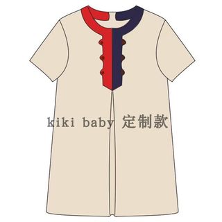 kiki 女童24早春新款撞色白红蓝宽百褶圆领后置拉链短袖连衣裙