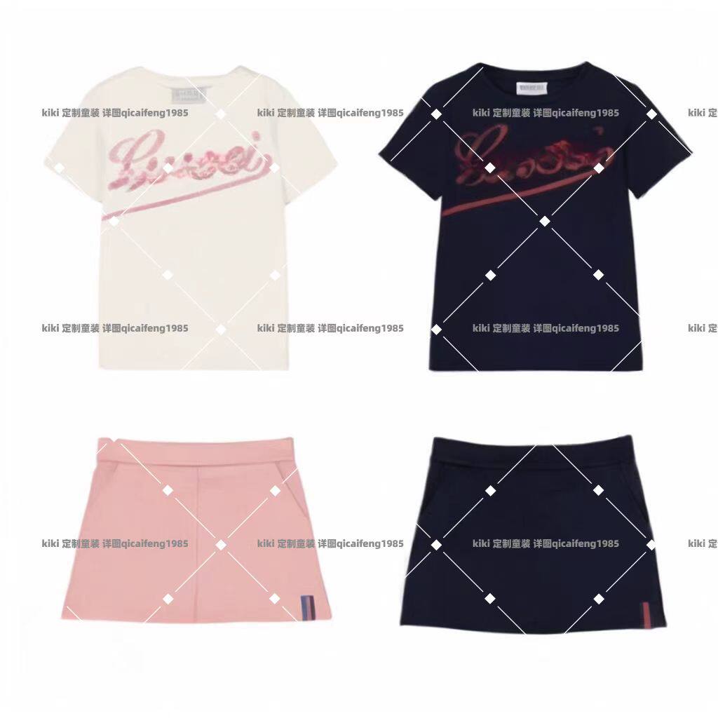 kiki25夏季新款女童纯色可口可乐图案圆领短袖T恤A字半身裙套装