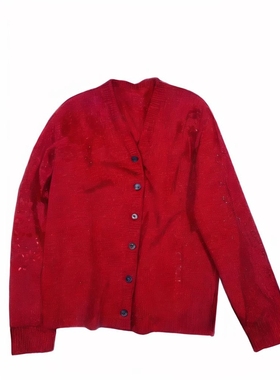 kiki 26早春新款亲子款女童经典款红色针织开衫儿童百搭毛衣外套