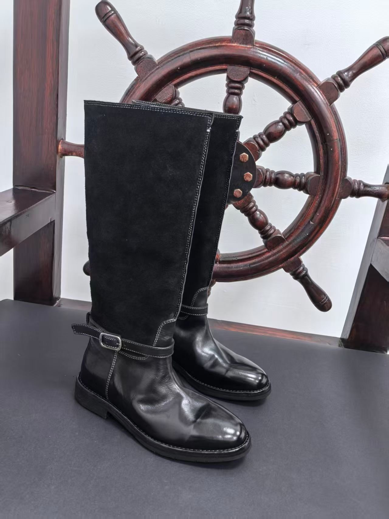 新款水洗马皮手工复古长靴厚底巨好看显瘦腿高筒骑士靴子女马丁靴,女鞋,骑士靴,淘宝优惠券,粉丝福利购,淘宝优惠卷