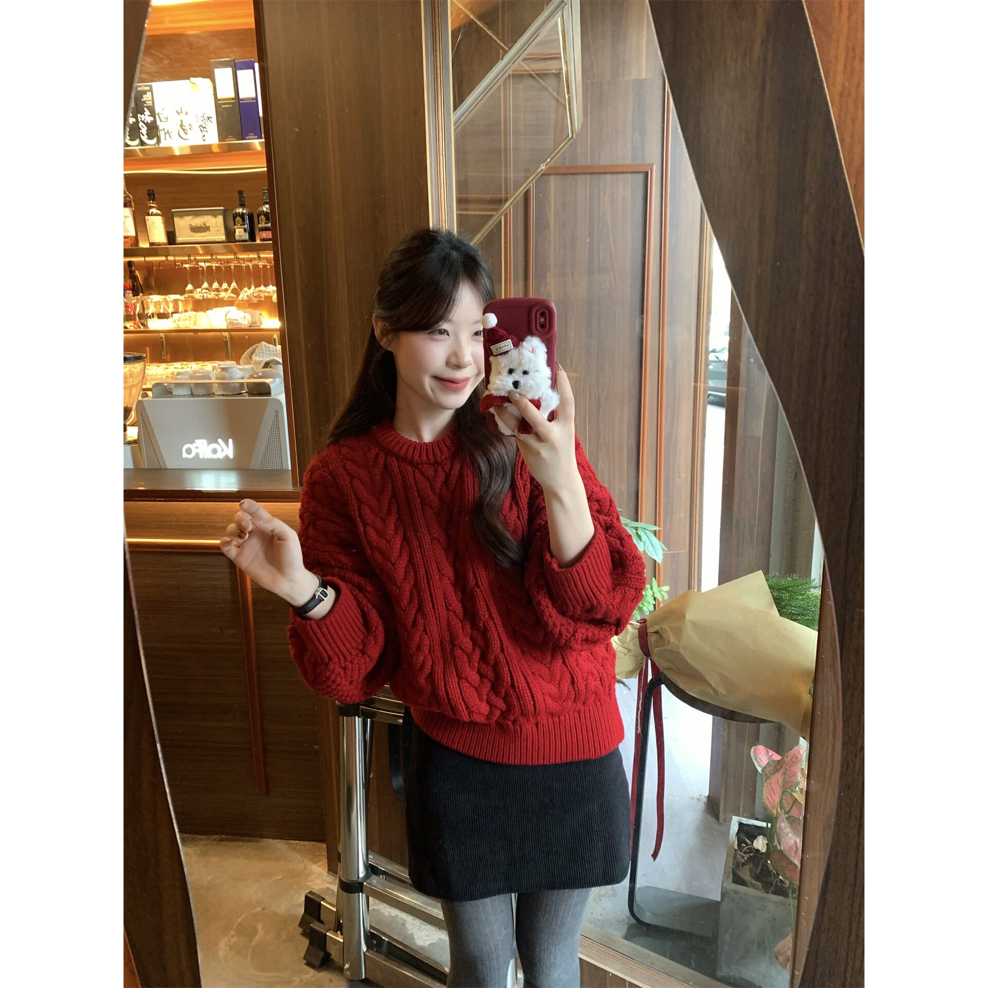 实拍~圣诞氛围感小个子加厚麻花套头毛衣女宽松慵懒风针织衫93290