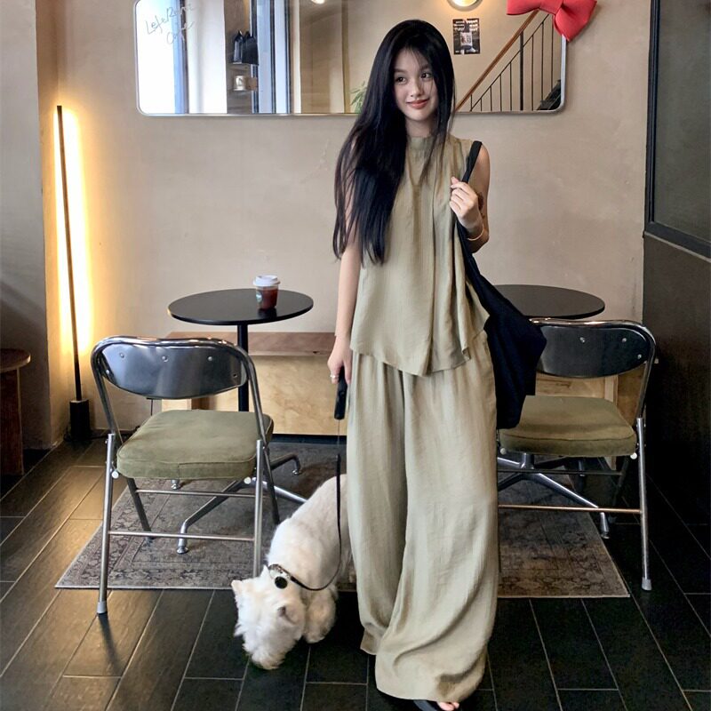实拍2026夏季新款松弛感穿搭休闲套装女慵懒风无袖背心裤子两件套
