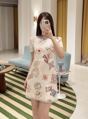 Zimmermann连衣裙澳洲正品代购2025秋冬镶仿水钻细节印花直筒裙