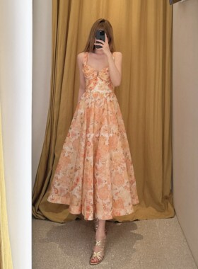 澳洲代购Zimmermann连衣裙2026度假REBELLION丝麻垂褶设计中长款