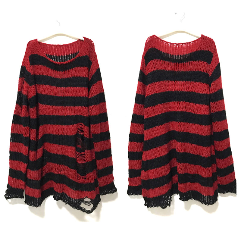 New Punk Gothic Long Unisex Sweater Summer Women Striped Coo