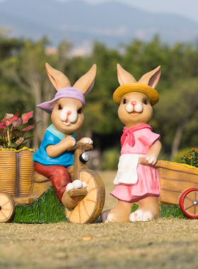 兔子花缸玻璃钢阳台幼儿园雕塑