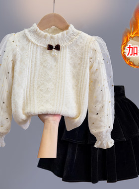 女童打底衫秋冬加绒洋气长袖毛衣