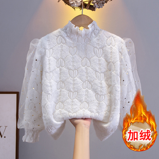 女孩套头上衣洋气儿童蕾丝内搭针织衫 新款 加绒春秋冬装 女童打底衫