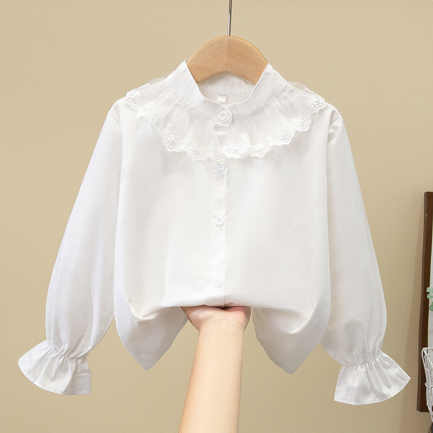 女童白色长袖衬衫春秋新款儿童韩版纯棉衬衣女孩洋气公主上衣内搭