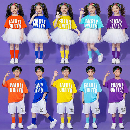 啦啦操服装纯棉T恤演出服纱裙