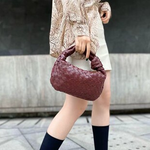 法式羊皮高级感编织包女士单肩腋下包红色手提包真皮迷你手拎手袋