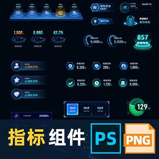 可视化数据大屏指标组件素材psd文件png透明图可编辑质感科技高级