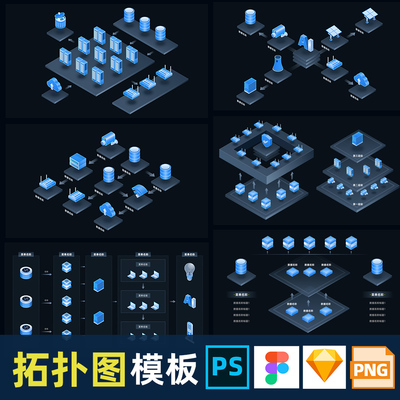 可视化数据大屏拓扑图figma模板psd组件sketch素材ui设计主视觉
