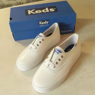 Keds皮面厚底小白鞋系带韩版郑秀晶同款日常百搭办公休闲小皮鞋