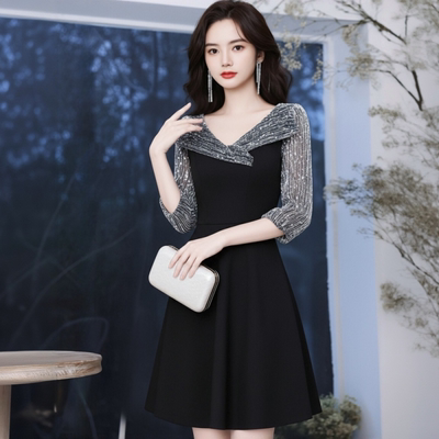 气质小个子礼服法式赫本风连衣裙