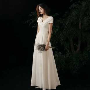 白色宴会晚礼服法式长裙成人礼服高端别致修身连衣裙大气超仙气质