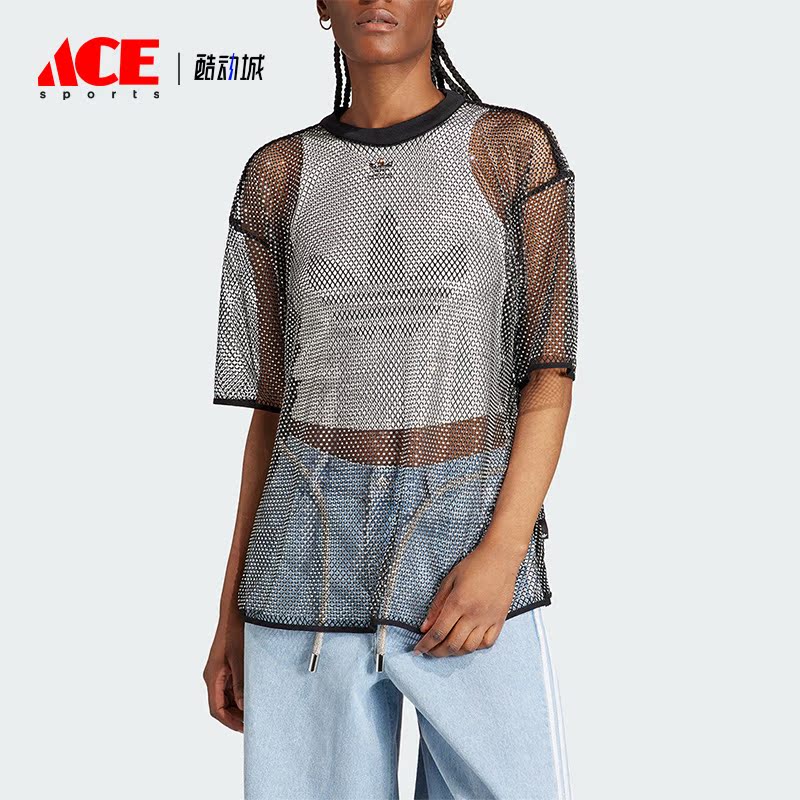 Adidas/阿迪达斯正品三叶草女士水钻网眼运动短袖T恤IW6205