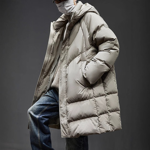 90白鸭绒高充蓬松羽绒服男冬季加厚保暖中长款男士宽松连帽外套