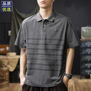 纯棉条纹男士 男2025夏季 新款 T恤男款 复古重磅水洗短袖 美式 POLO衫