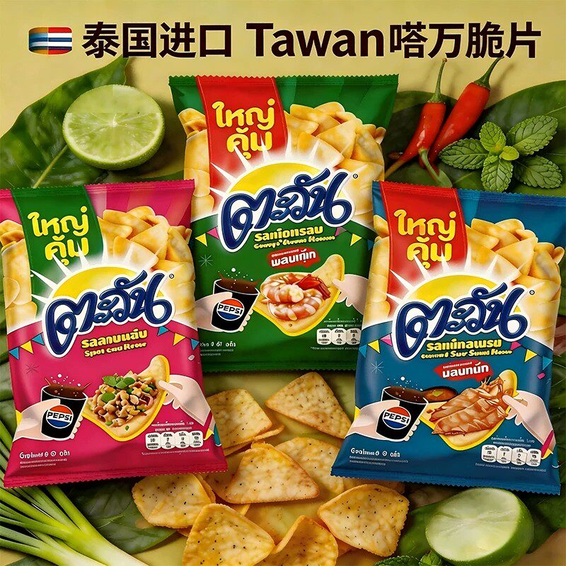 泰国进口Tawan嗒万脆片泰式色拉鱿鱼虾味木薯片膨化休闲酥脆可口