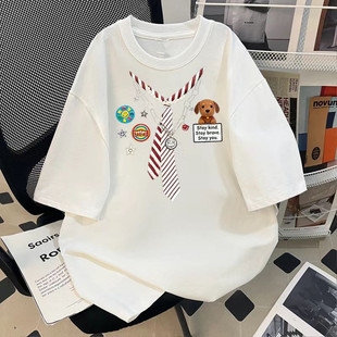 2026日系卡通领带青年休闲印花夏季五分男士百搭t恤ins宽松短袖