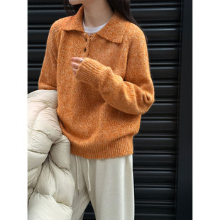 韩系兔毛氛围感翻领针织上衣女秋冬软糯保暖花纱毛衣ss940