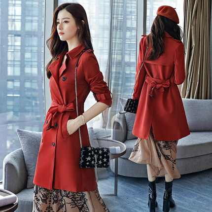 欧洲站秋装风衣女中长款欧货潮2017新款韩版长袖双排扣大衣外套冬